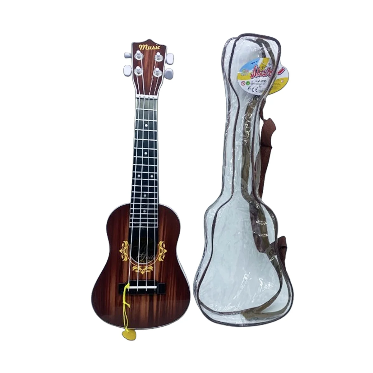 GUITARRA EN ESTUCHE TRANSPARENTE