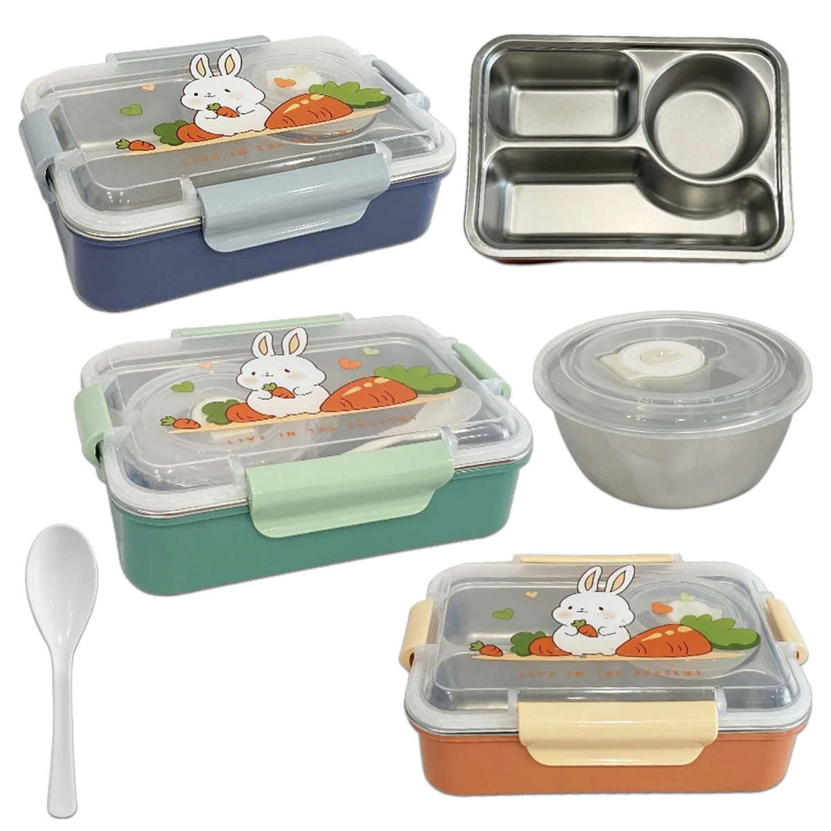 LONCHERA METALICA 3 PUESTOS CONEJO CON CUCHARA