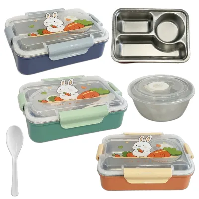 LONCHERA METALICA 3 PUESTOS CONEJO CON CUCHARA