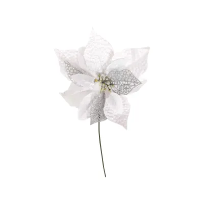 PIN FLOR NAVIDEÑA PLATEADA 22CM (PQTX12)