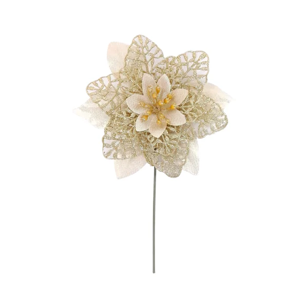 FLOR NAVIDEÑA DORADA 15CM (PQTX12)