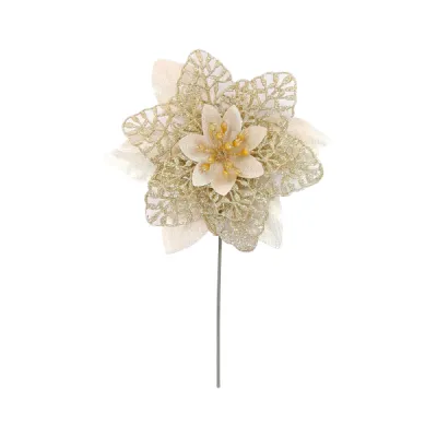 FLOR NAVIDEÑA DORADA 15CM (PQTX12)