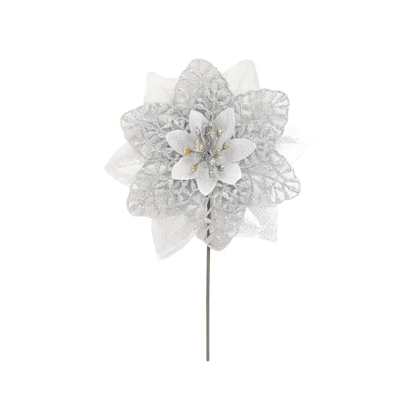 FLOR NAVIDEÑA PLATEADA 15CM (PQTX12)