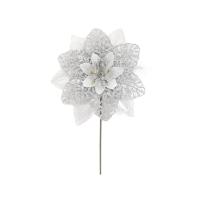FLOR NAVIDEÑA PLATEADA 15CM (PQTX12)