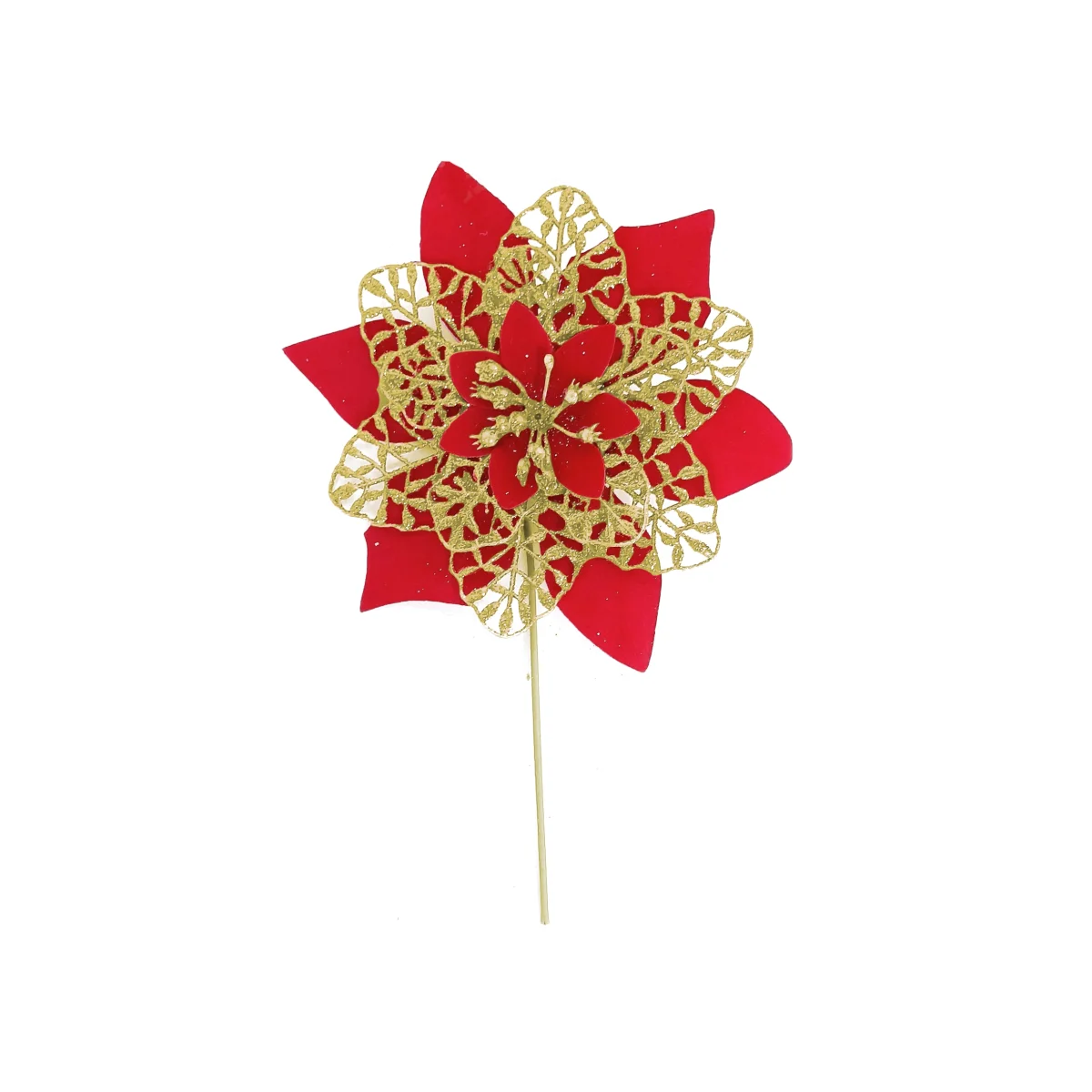 FLOR NAVIDEÑA ROJA DORADA 15CM (PQTX12)