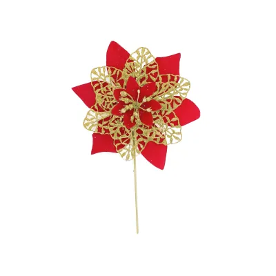 FLOR NAVIDEÑA ROJA DORADA 15CM (PQTX12)