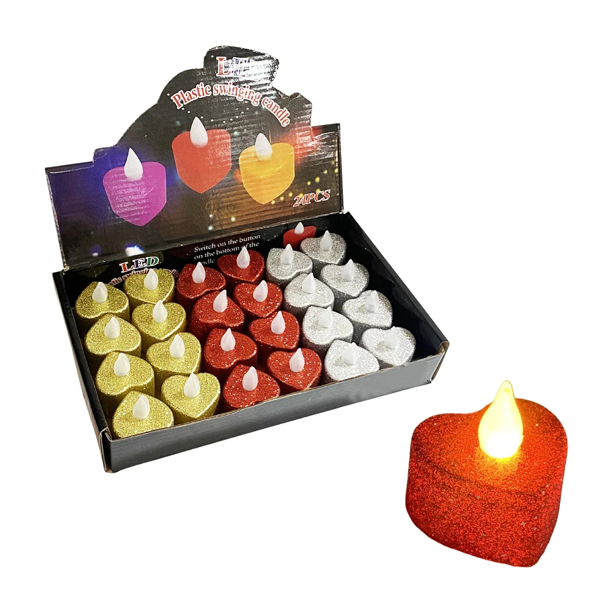 VELA NAVIDEÑA ESCARCHADA CORAZON LUZ CALIDA 2CM (CJX24)