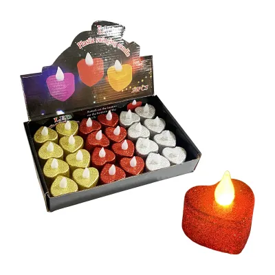 VELA NAVIDEÑA ESCARCHADA CORAZON LUZ CALIDA 2CM (CJX24)