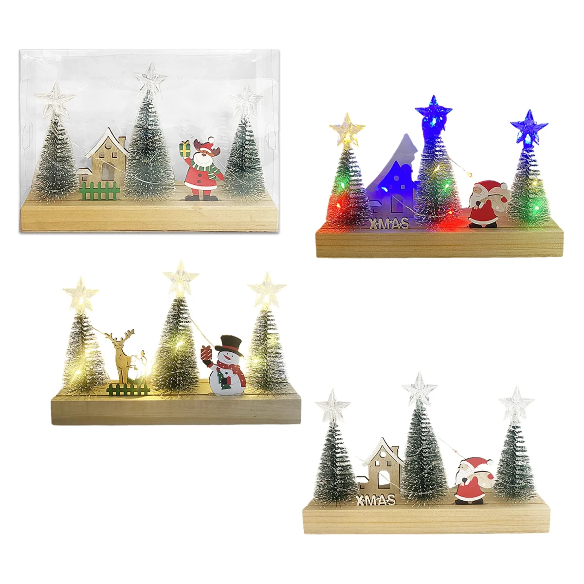 ADORNO NAVIDEÑO DE MADERA CON LUZ EN ACETATO