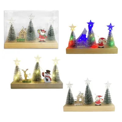 ADORNO NAVIDEÑO DE MADERA CON LUZ EN ACETATO