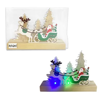 ADORNO NAVIDEÑO DE MADERA CON LUZ EN ACETATO