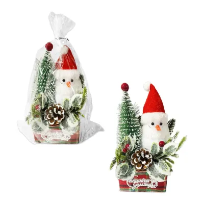 ADORNO NAVIDEÑO MUÑECO DE NIEVE CON ARBOL 20*10CM