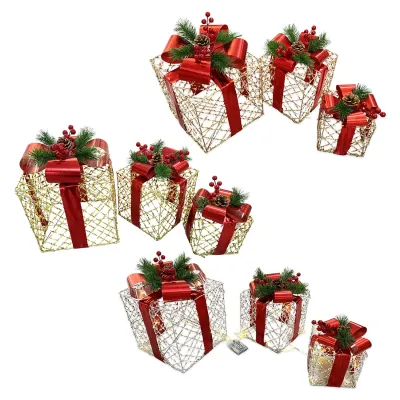 ADORNO REGALO NAVIDEÑO CON LUZ X3 (PILAS)