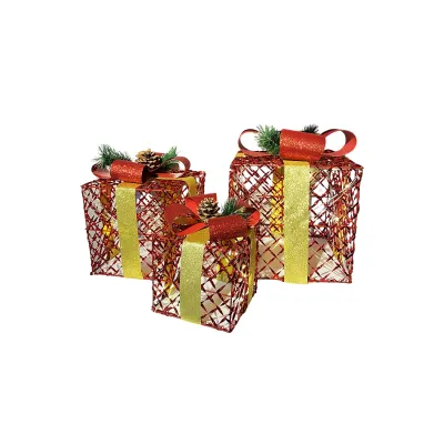 ADORNO REGALO NAVIDEÑO CON LUZ X3 (PILAS)