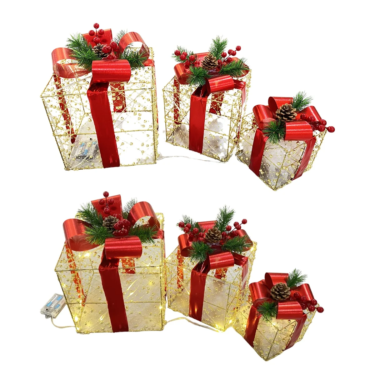 ADORNO REGALO NAVIDEÑO CON LUZ X3 (PILAS)