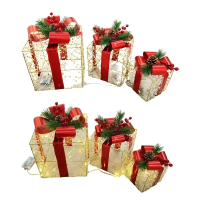 ADORNO REGALO NAVIDEÑO CON LUZ X3 (PILAS)