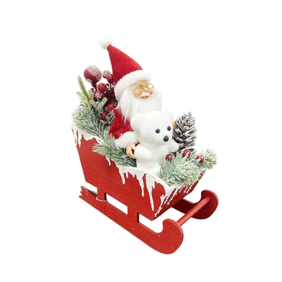 ADORNO CARRUAJE NAVIDEÑO ROJO CON PAPA NOEL