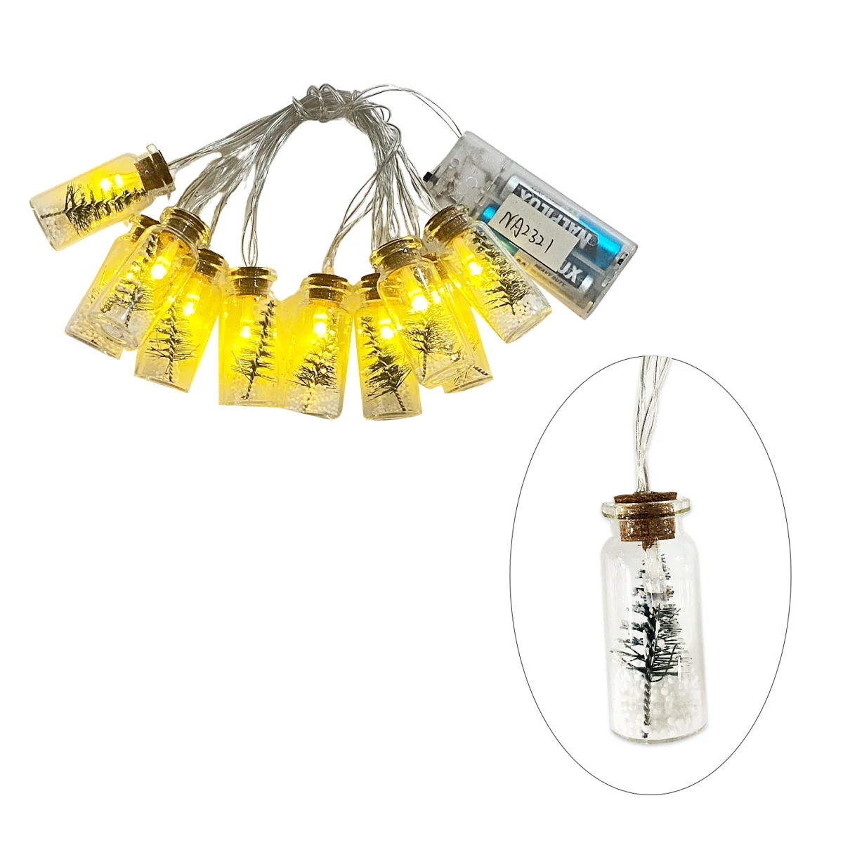 LUCES NAVIDEÑAS FRASCO DE CRISTAL LUZ CALIDA X10 1.7M (PILAS)
