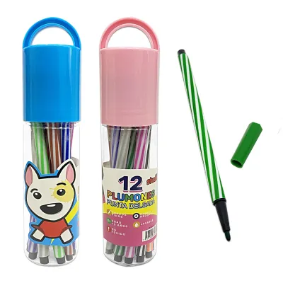 TARRO DE PLUMONES PUNTA DELGADA LAVABLES X12 (CJX36)