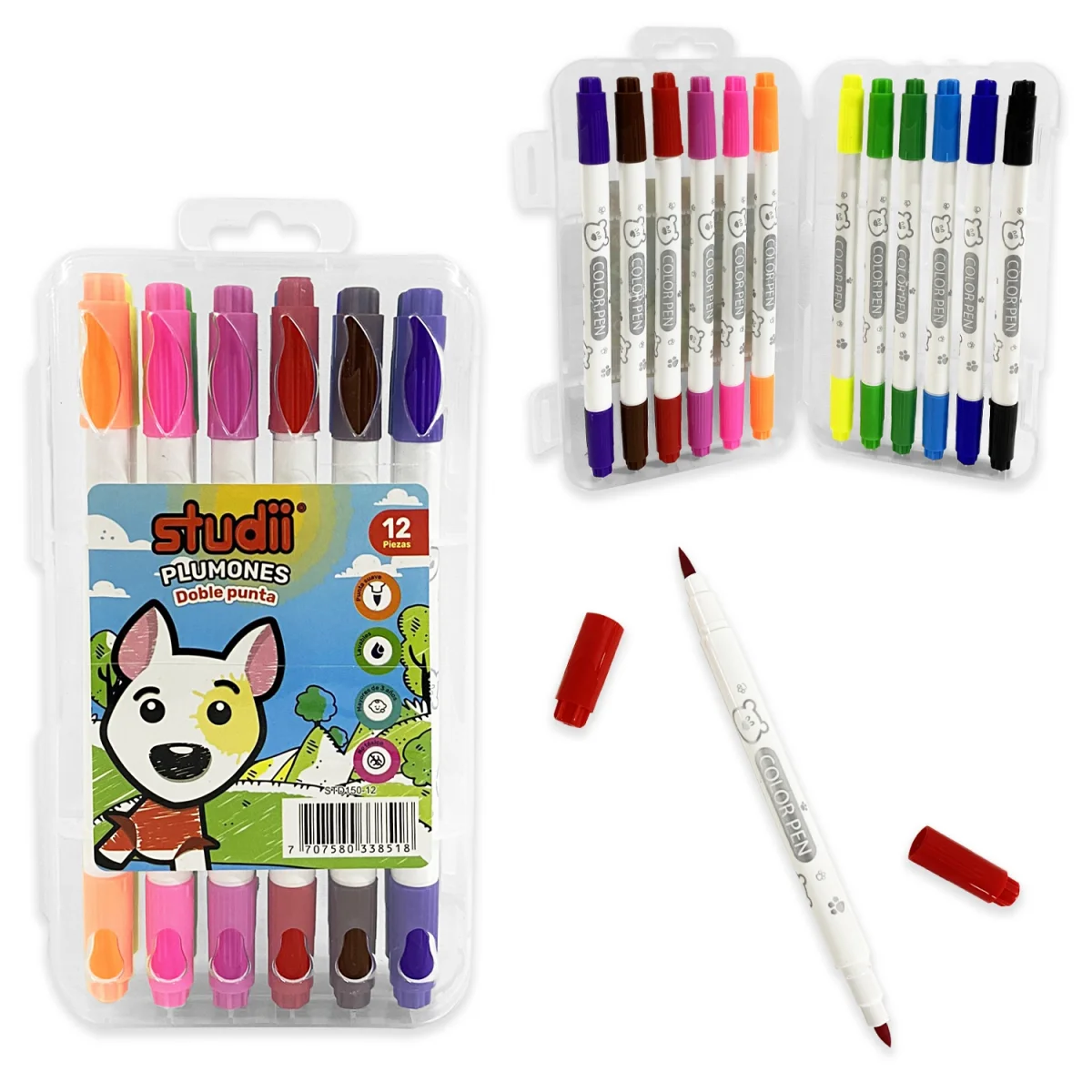 SET PLUMONES DOBLE PUNTA LAVABLES X12 (PQTX24)