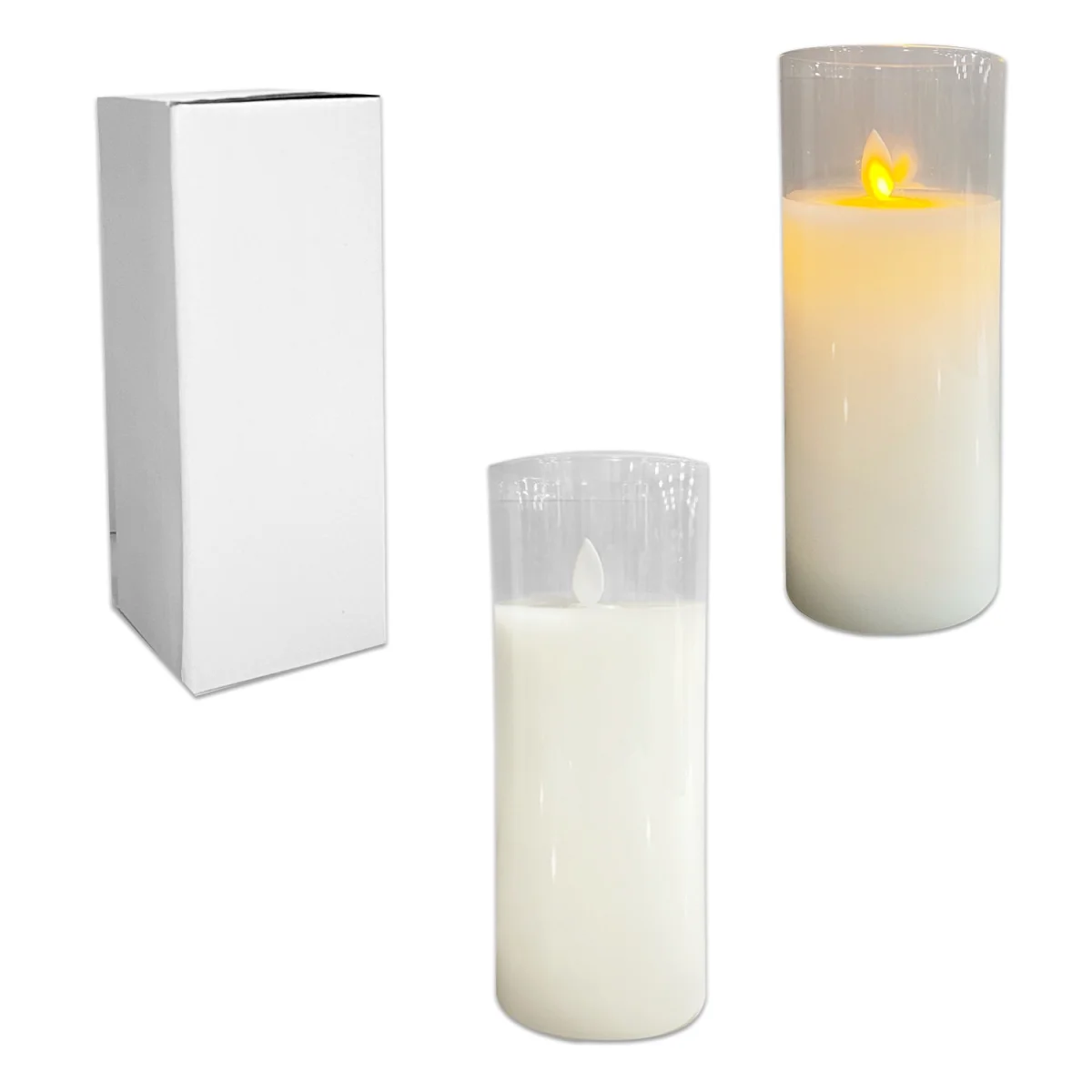 VELON BLANCO EN VIDRIO LUZ CALIDA 7.5*20CM (PILAS)