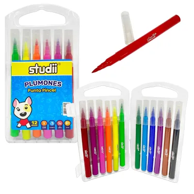 SET PLUMONES PUNTA PINCEL LAVABLES X12