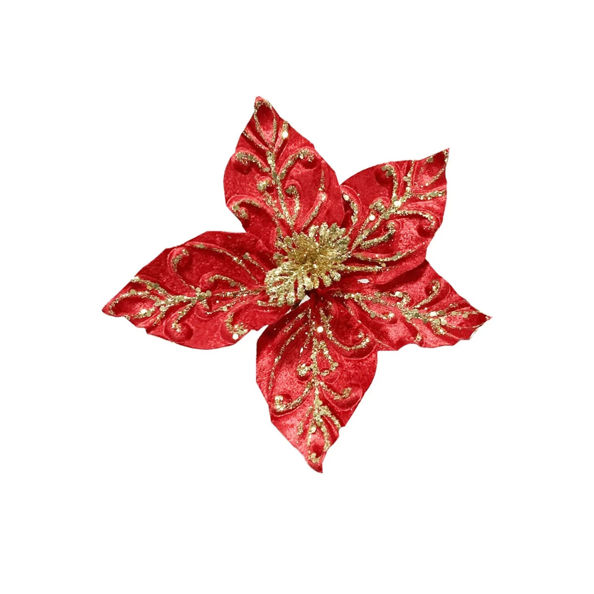 FLOR NAVIDEÑA ROJA CON DORADO 24CM (BJX120)