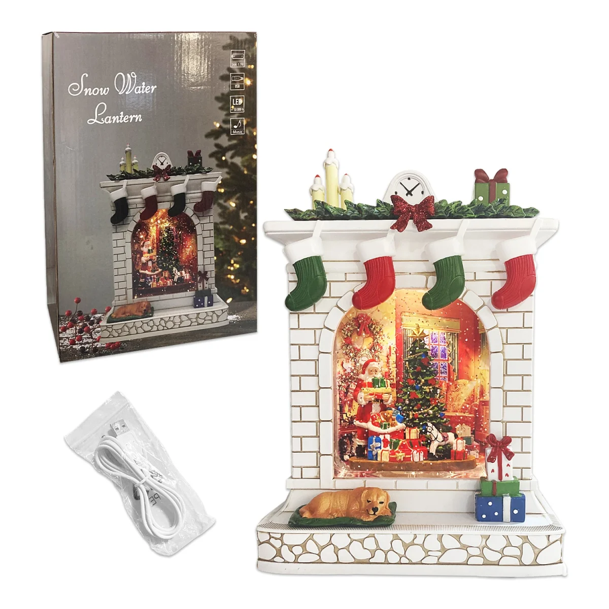 ADORNO CHIMENEA NAVIDEÑA MUSICAL LUZ CALIDA (USB/PILAS)