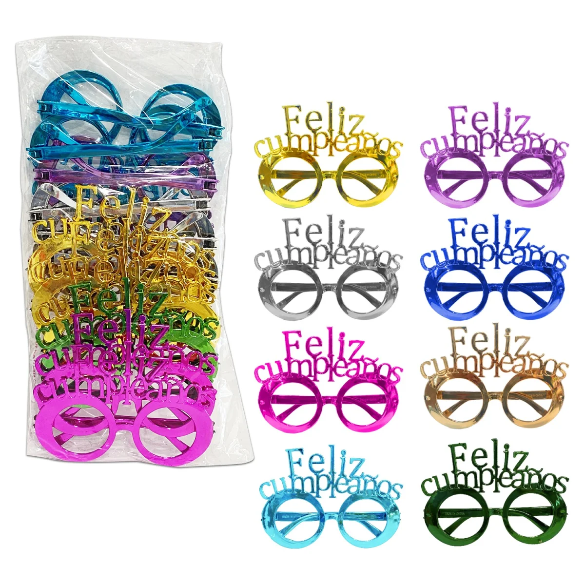 GAFAS BRILANTES FELIZ CUMPLEAÑOS PARA FIESTA (PQTX12)