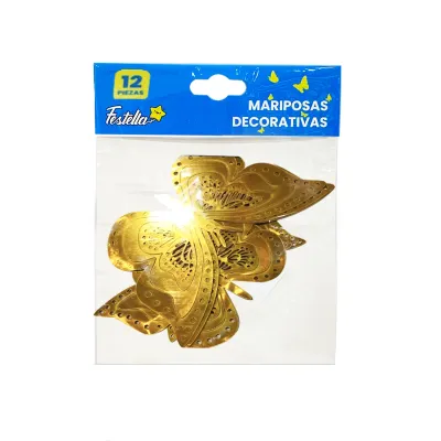 MARIPOSA DECORATIVA DORADA X12 (PQTX12)
