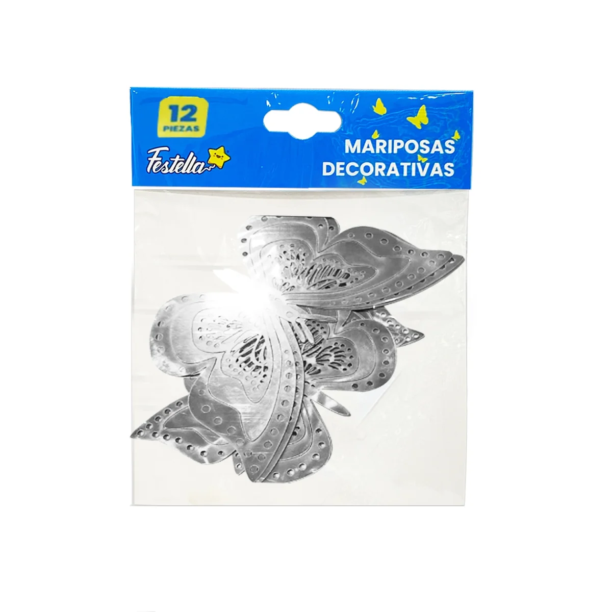 MARIPOSA DECORATIVA PLATEADA X12 (PQTX12)