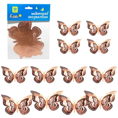 MARIPOSA DECORATIVA PALO ROSA X12 (PQTX12)