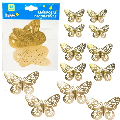 MARIPOSA DECORATIVA DORADA X12 (PQTX12)