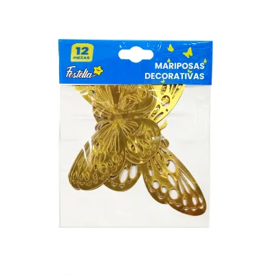 MARIPOSA DECORATIVA DORADA X12 (PQTX12)