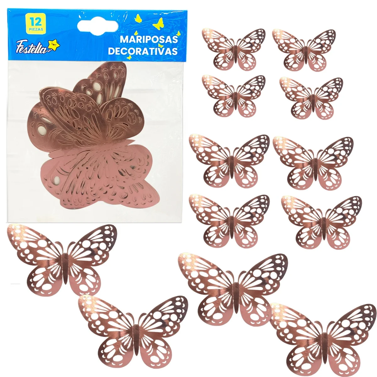 MARIPOSA DECORATIVA PALO ROSA X12 (PQTX12)
