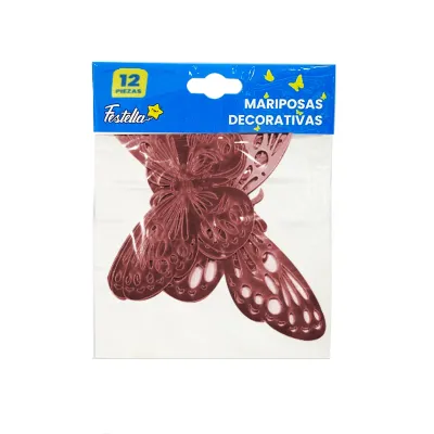 MARIPOSA DECORATIVA PALO ROSA X12 (PQTX12)