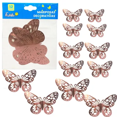 MARIPOSA DECORATIVA PALO ROSA X12 (PQTX12)