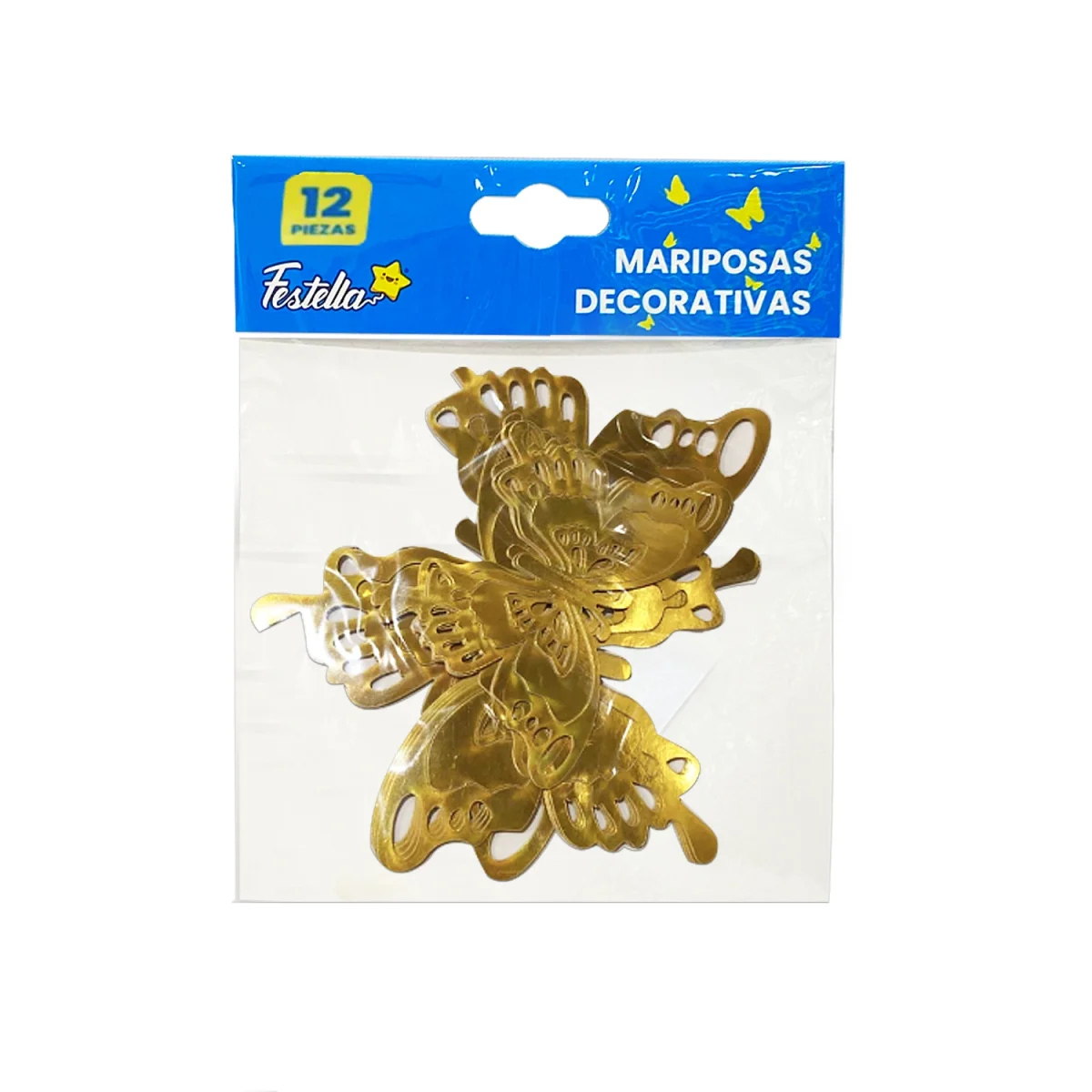 MARIPOSA DECORATIVA DORADA X12 (PQTX12)