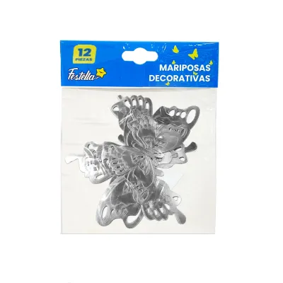 MARIPOSA DECORATIVA PLATEADA X12 (PQTX12)
