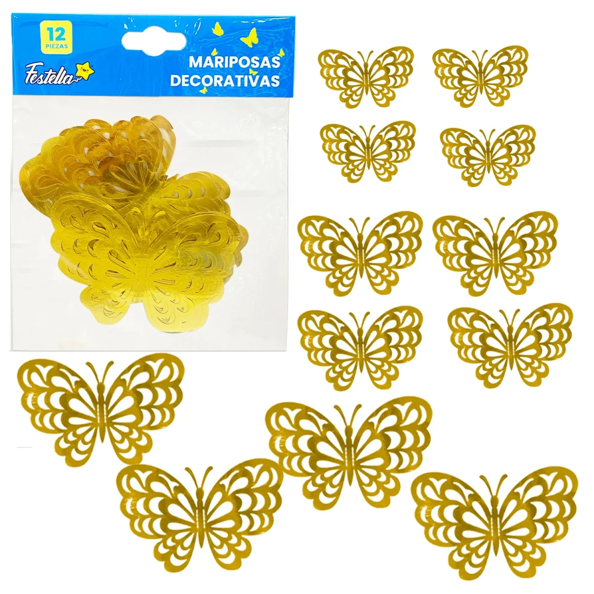 MARIPOSA DECORATIVA DORADA X12 (PQTX12)
