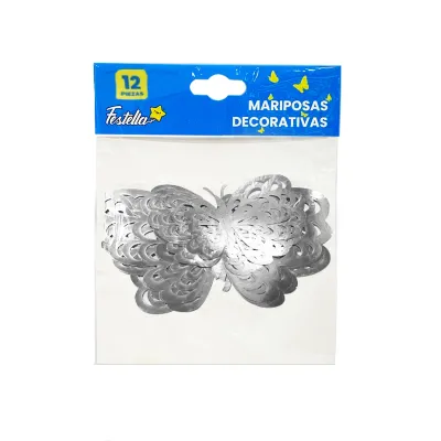 MARIPOSA DECORATIVA PLATEADA X12 (PQTX12)