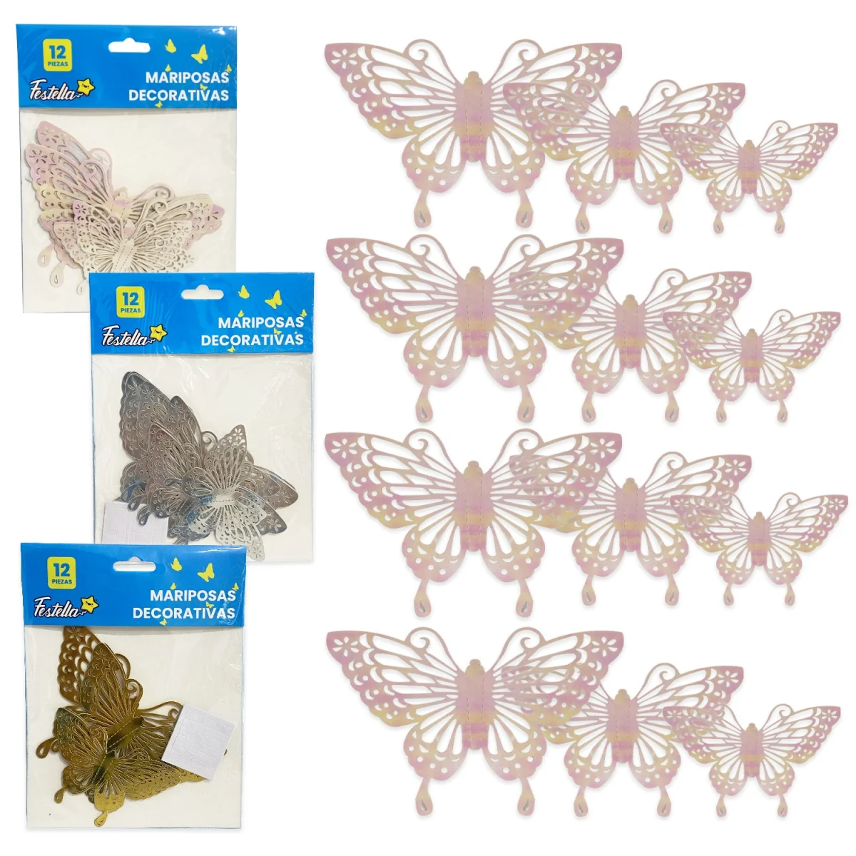 MARIPOSA DECORATIVA SURTIDA X12 (PQTX12)