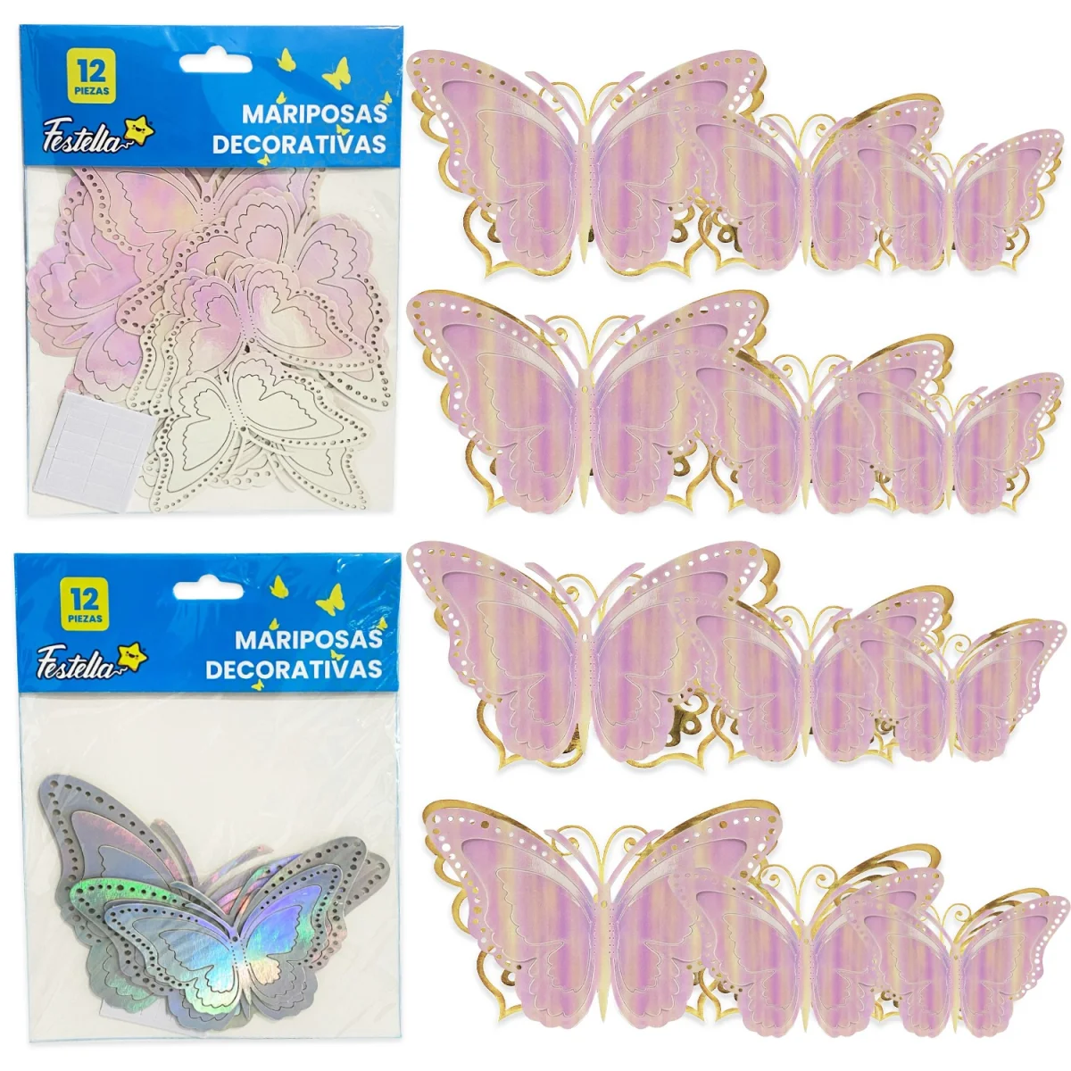 MARIPOSA DECORATIVA SURTIDA X12 (PQTX12)