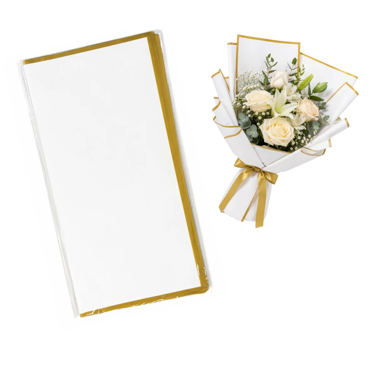 PAPEL COREANO BLANCO BORDE DORADO X20