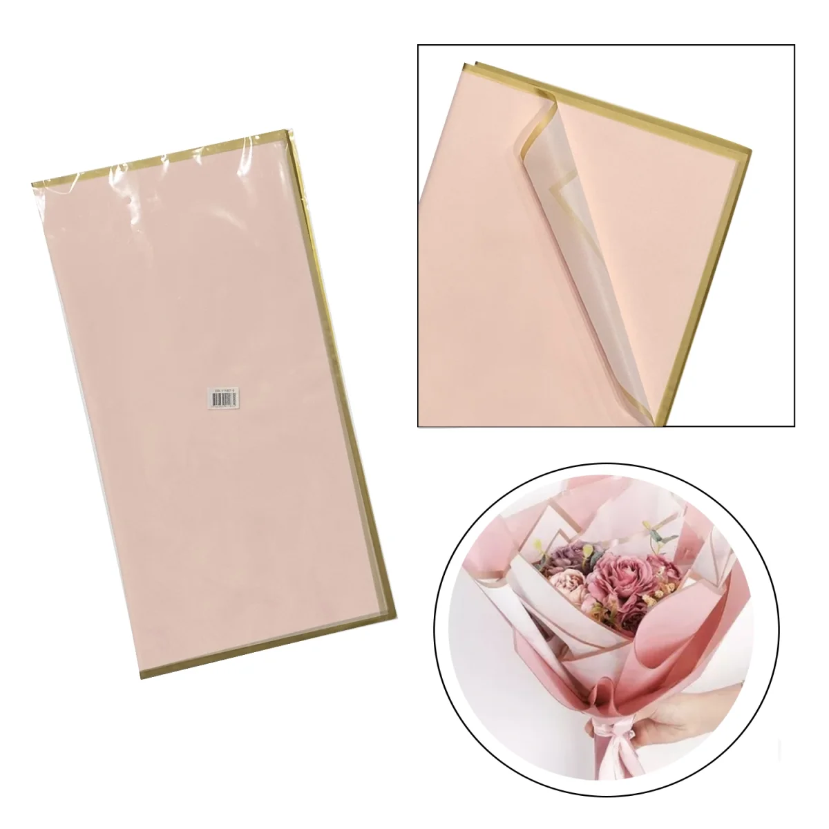 PAPEL COREANO ROSADO BORDE DORADO X20