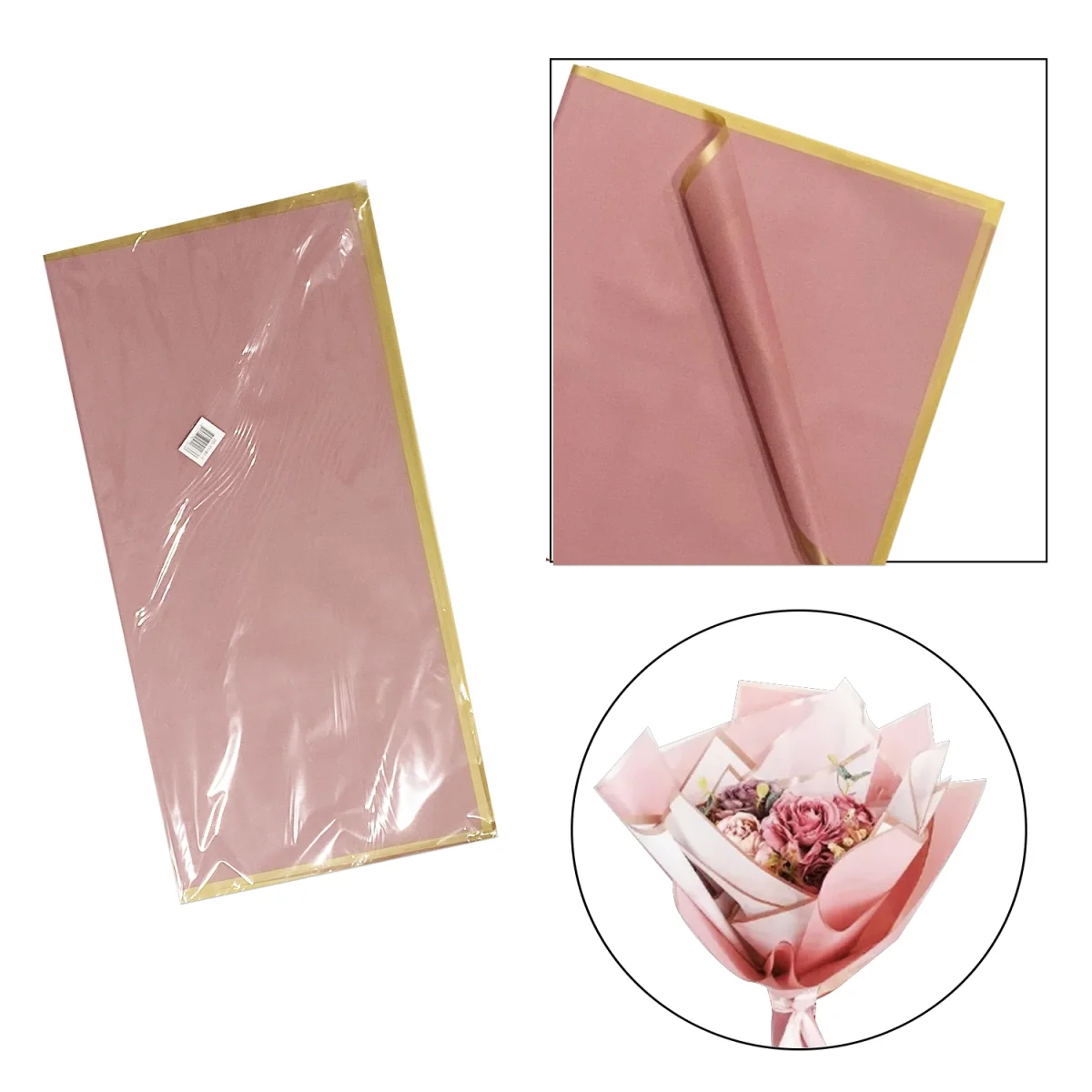 PAPEL COREANO PALO ROSA BORDE DORADO X20