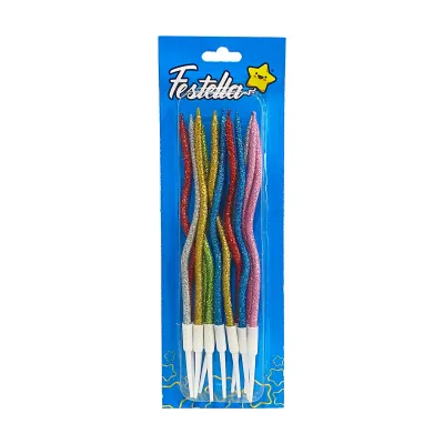 VELA CURVA ESCARCHADA SURTIDA 15CM X12 (CJX12)