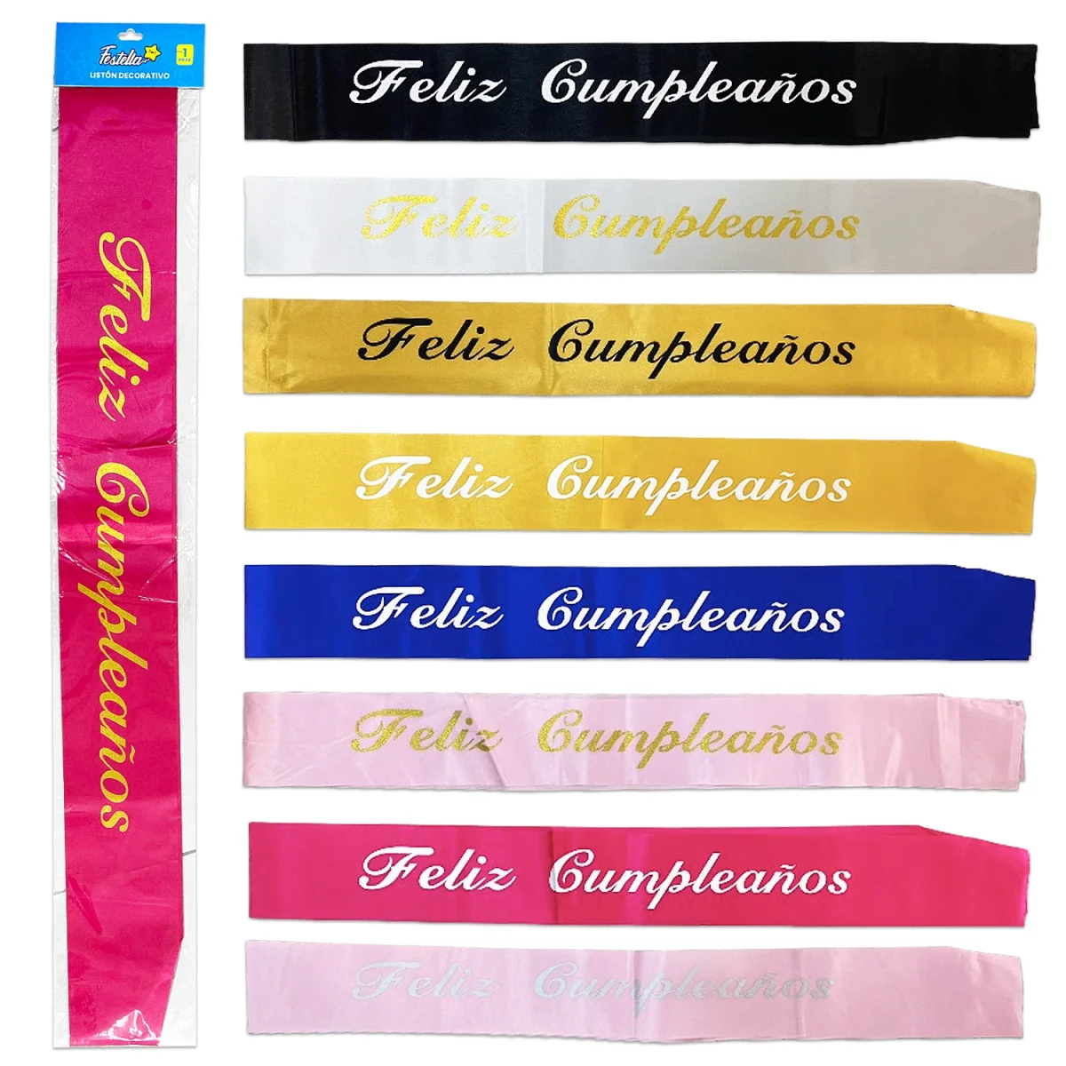LISTON FELIZ CUMPLEAÑOS CURSIVO (PQTX12)