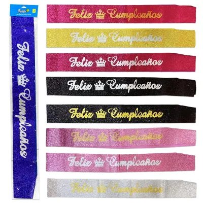 LISTON ESCARCHADO FELIZ CUMPLEAÑOS (PQTX12XCOL)