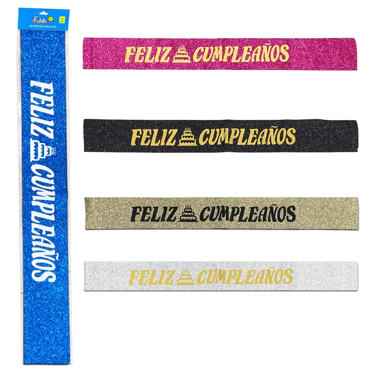 LISTON ESCARCHADO FELIZ CUMPLEAÑOS (PQTX12XCOL)
